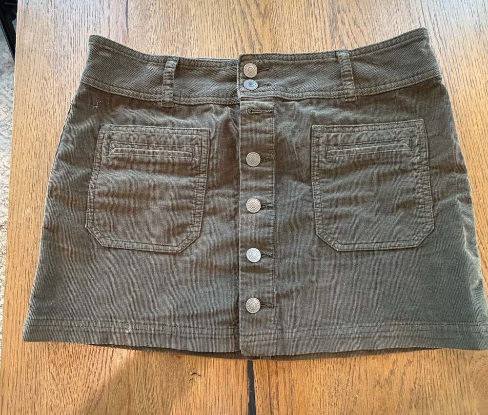 We The Free People Joanie Olive Green Corduroy Button-Fly Mini Skirt